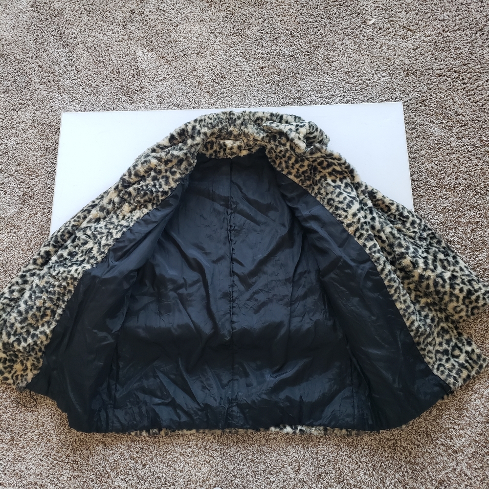 1960s M/L Vintage Leopard Print Faux Fur Swing Car Coat 100% Lined Teddy Jacket - Picture 5 of 7